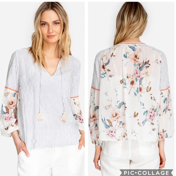 Johnny Was Tops - EUC Johnny Was Workshop White Scarf Mix Blouse